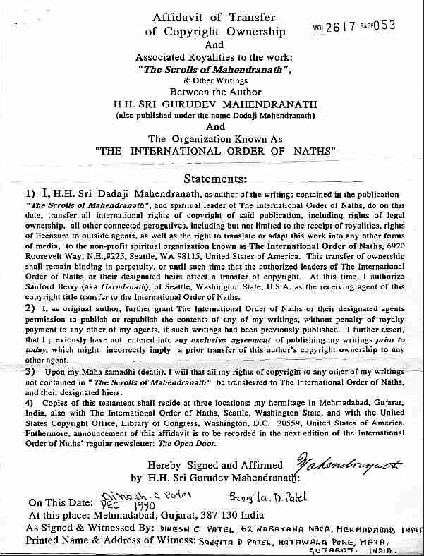 affidative of transfer