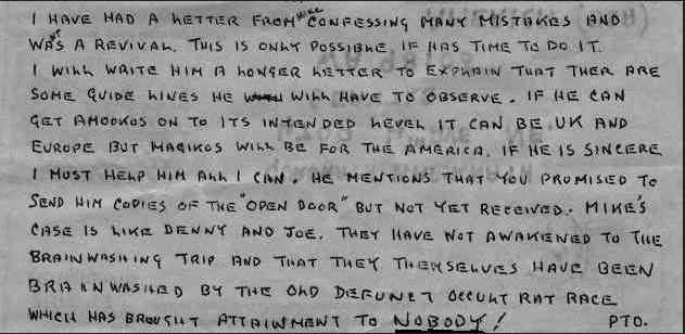 1989 handwritten letter from Mahendranath to Kapilnath, noting Michael’s AMOOKOS revival intent and critiquing occult brainwashing.